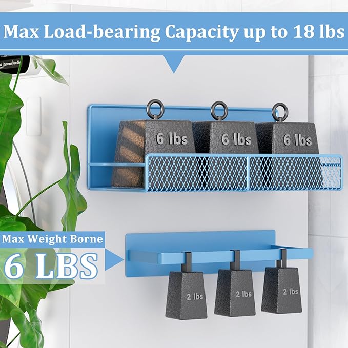 DTUQYX Magnetic Shelf for Washing Machine 4-Pack: Widen Magnetic Laundry Organizer (5"-6") with Hanger Organizer, Strong Magnet, Rust Proof, Heavy Duty Magnetic Spice Rack for Refrigerator (Blue)