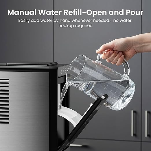 Kismile Portable Countertop Ice Maker Machine, 26lbs Ice in 24Hrs, Self-Cleaning Ice Maker with Selectable Ice Size & Internal Light, Compact Design for Home/Kitchen/RV