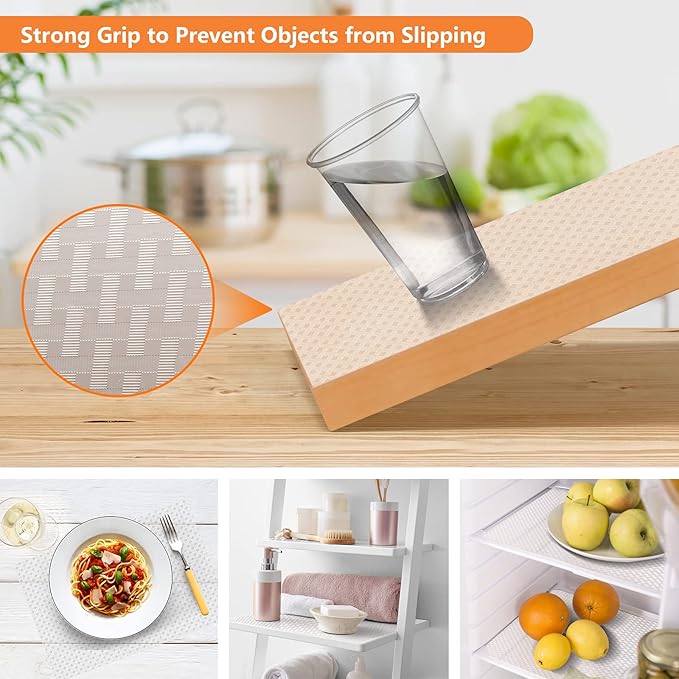 Shelf Liners for Kitchen Cabinets Refrigerator Liners Waterproof & Oil-Proof Kitchen Cupboard Liner Non-Slip Drawer Mats EVA Material Non Adhesive Fridge Liner for Shelves (23.6 x 157.4 inches, Clear)