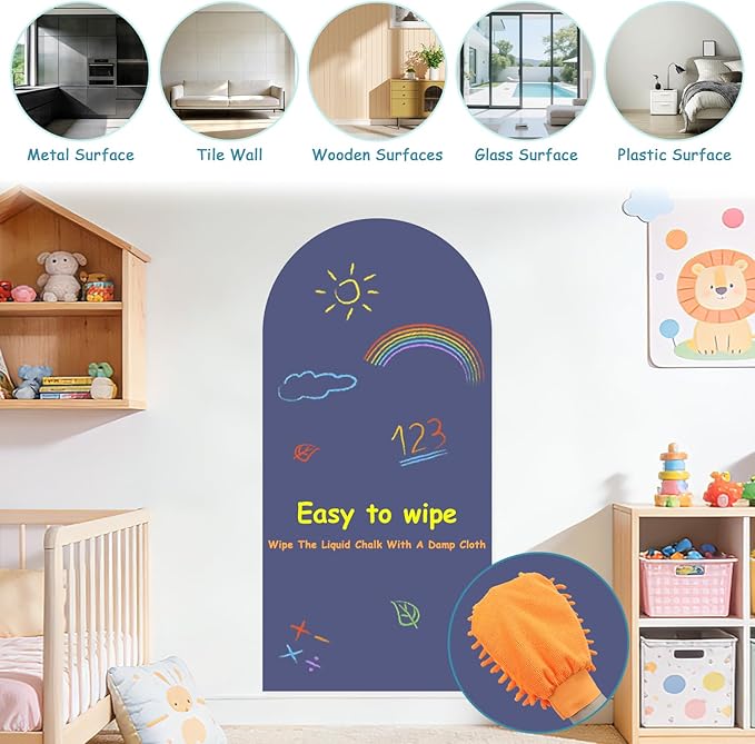 Dusty Blue Magnetic Chalkboard for Wall - 39.3”x17.5” Peel and Stick Magnetic Blackboard with Bonus Magnet Letters & Starter Accessories Arch Wall Decal for Classroom Kids Playroom Coffee Shop