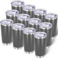 AIANJI 20oz Tumbler Bulk Stainless Steel Tumblers with Lid Vacuum Insulated Double Wall Travel Coffee Mug Powder Coated Tumbler Cup for Hot and Cold Drinks(Grey, 12 pack)