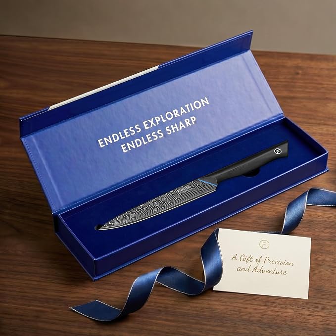 FINTISO Damascus Chef Knife 6 inch, Petty Knife in 67-Layer Damascus Steel, Ultra Sharp Japanese Kitchen Utility Knives with Ergonomic G10 Handle - Zeus Series