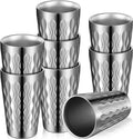 Mimorou 8 Pack 16oz Stainless Steel Cups Pint Cup Metal Double Layer Insulated Drinking Beer Water Tumbler Camping Reusable Stackable for Office Party Hot Cold Drink(Wave Pattern)