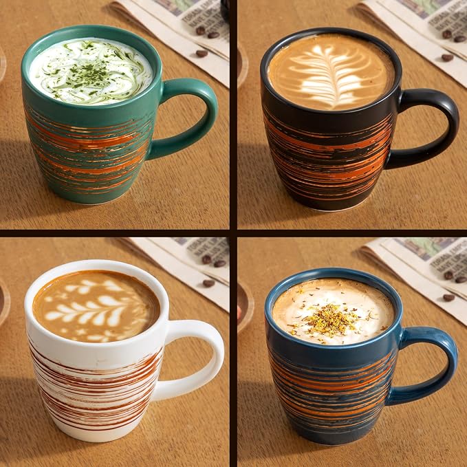 YUN TAO 16 oz Coffee Mugs Set of 4, Large Ceramic Cups with Big Handle for Latte Tea Matcha, Dishwasher Safe Home Office Gift Set