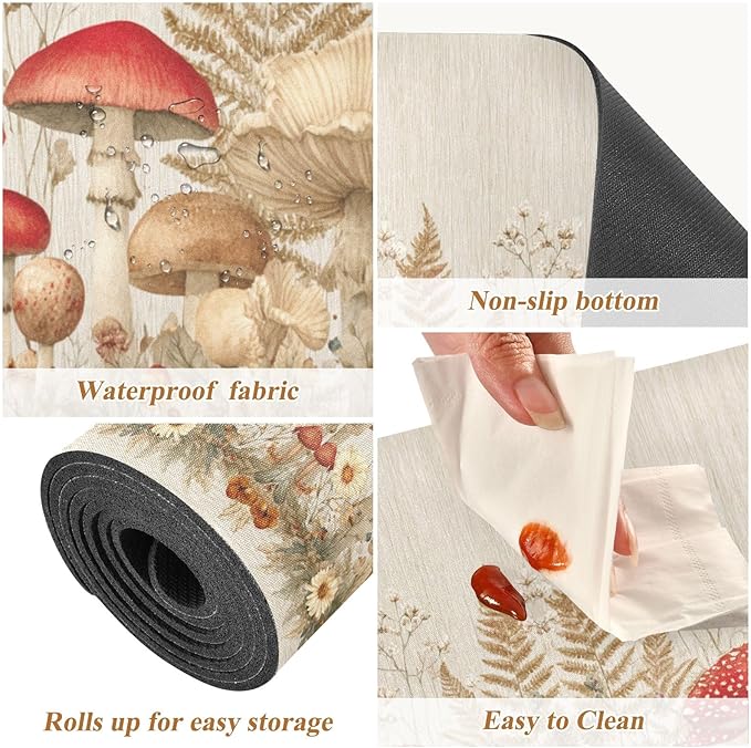 2 in 1 Table Runner Trivet for Hot Pots and Pans Heat Resistant Non Slip Waterproof 39 x 12 Inch Decorative Table Protector for Kitchen Countertop Watercolor Forestm Mushroom Beige