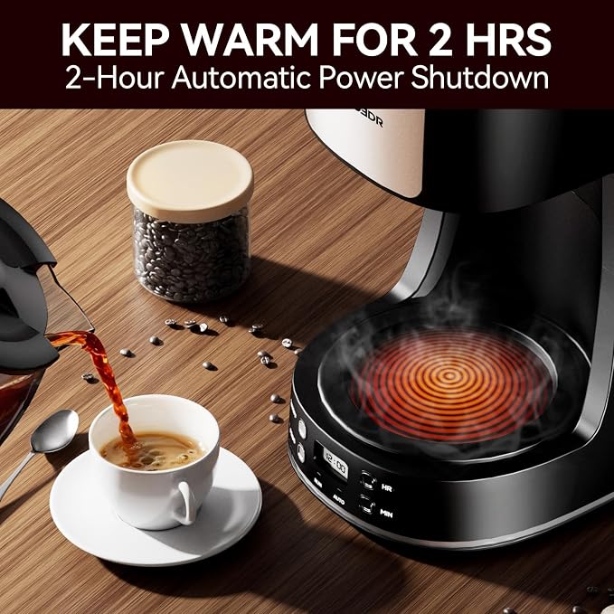 Programmable 12 Cup Drip Coffee Maker, Silver, Stainless Steel | Auto Brew, Keep Warm Function, Removable Filter Basket, Auto Shut-off, Clear Water Level Window,Silver and Black