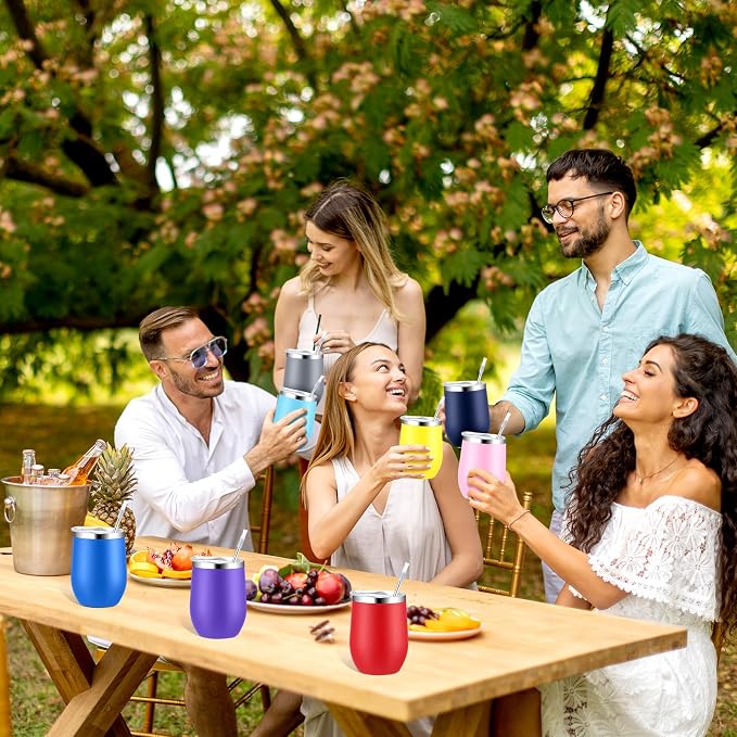 Inbagi 30 Pack 12 oz Stainless Steel Tumblers Bulk with Lids and Straws, Double Wall Insulated Wine Tumblers for Wedding Party Favors, Bridal Shower, Birthday Event Gifts (Multi Colors)
