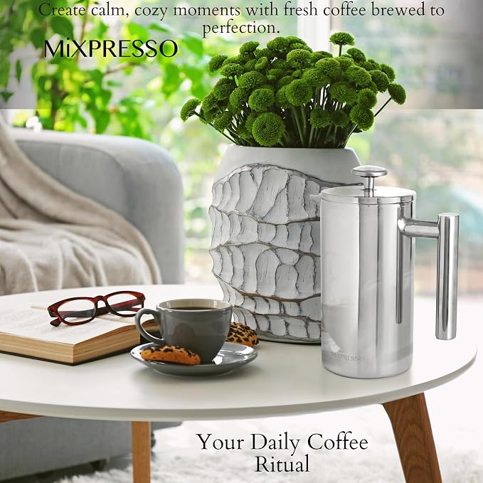 Mixpresso Large Stainless Steel French Press Coffee Maker 50 Oz 1500ml, Double Wall Insulated French Press Stainless Steel, Easy Clean Tea Brewer, Easy Press Durable Metal Coffee Press