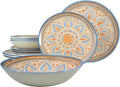 Tudor Royal 12-Piece Round Porcelain Dinnerware Set, Service for 4 - Majolica Design, Multicolor Floral, Plates Bowls Mugs Dishes, Premium Quality Tableware, Unique Pattern, Glossy