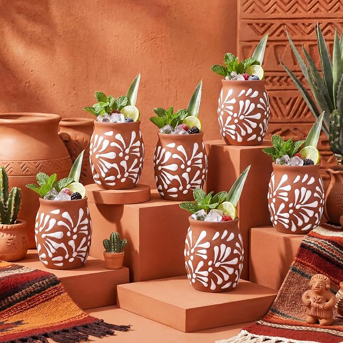 LemonRoad 24 Pack 3oz Cantaritos De Barro Mexicanos Shooters Mini Pottery Clay Cups Jarritos De Barro Mexicano Taco Tuesday Cocktail Cups Mexican Shot Glasses for Tequila Margaritas Mojitos