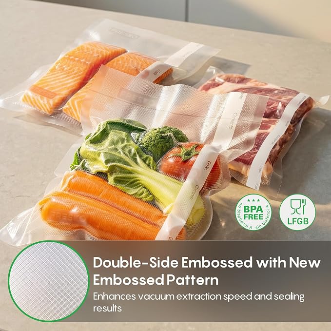 FRESKO 200 Pack 8"x12"Vacuum Sealer Bags, Heavy Duty Commercial Grade Precut Storage Bag, Sous Vide Vacuum Safe, BPA Free