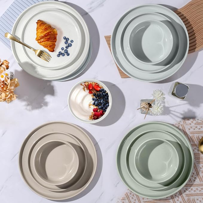 LIANYU 12 Piece Ceramic Dinnerware Set, Stoneware Dinner Dish Set for 4, Kitchen Modern Dishware Plates and Bowls, Scratch Resistant, Assorted Colors