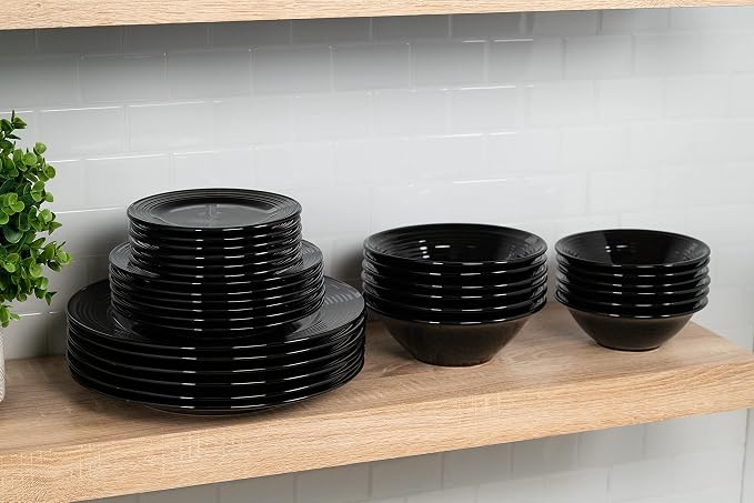 10 Strawberry Street Nova Black Round 62-Piece Dinnerware Set, Service for 6