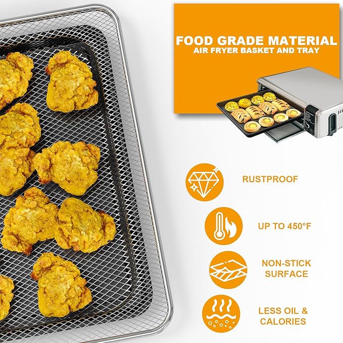 Air Fryer Basket and Baking Pan Replacement for Ninja Foodi SP101 Air Fry Oven, Stainless Steel Crisper Basket and Non-stick Baking Tray for Ninja Digital Air Fry Countertop Oven SP100 SP201