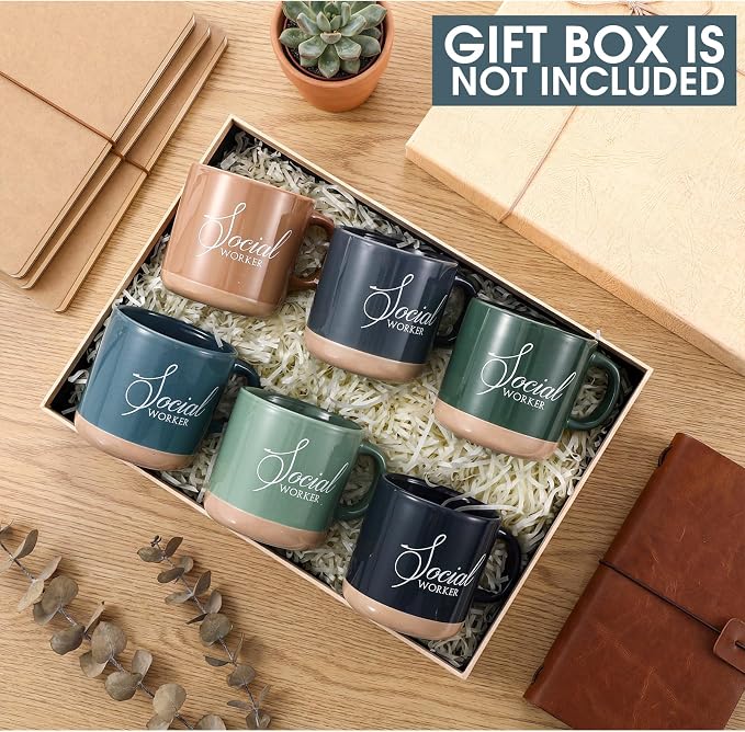 Didaey 10 Pcs Social Worker Appreciation Gifts Bulk 13 oz Ceramic Coffee Mugs Thank You Cups Social Worker Graduation Gift for BSW MSW DSW LCSW Must Haves Office Work, 10 Colors