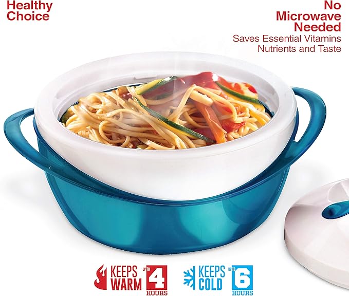 Pinnacle Large Insulated Casserole Dish with Lid 2.6 qt. Elegant Hot Pot Food Warmer/Cooler -Thermal Soup/Salad Serving Bowl Stainless Steel Hot Food Container–Best Gift Set for Moms –Holidays Teal