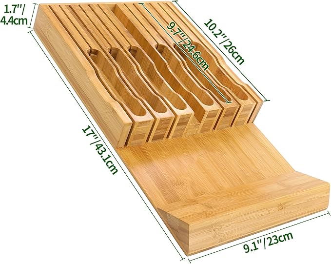 VaeFae Bamboo Silverware Drawer Organizer and Bamboo Knife Drawer Organizer Insert Bundle