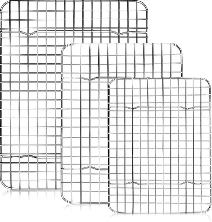 Checkered Chef Cooling Rack, Set of 3, Stainless Steel | Grid Wire Design, Oven Safe, Dishwasher Safe, For Cooking and Baking