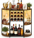 JKsmart Wine Bar Cart with LED Lights, Mini Wine Rack with Storage and Glass Holder, Small Home Bar Cart for Liquor, 3-Tier Bar Table for Kitchen, Dining Room, Living Room, Rustic Brown