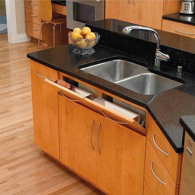 Rev-A-Shelf 16" Tip Out Tray with Soft Close for Sink Base Cabinets, Storage Organizer for Kitchen, Laundry Room, or Vanity Cabinets, 6581-16SS-SC-1