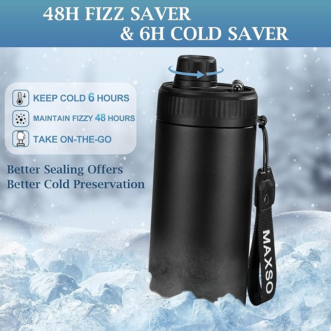 MAXSO Sealed Can Cooler Fizz Lid Can Cover for 12 oz Regular, Slim Skinny Cans & As Thermal Bottle, 4-in-1 Insulated Vacuum Stainless Steel Carbonated Cold Drink Holder - Black