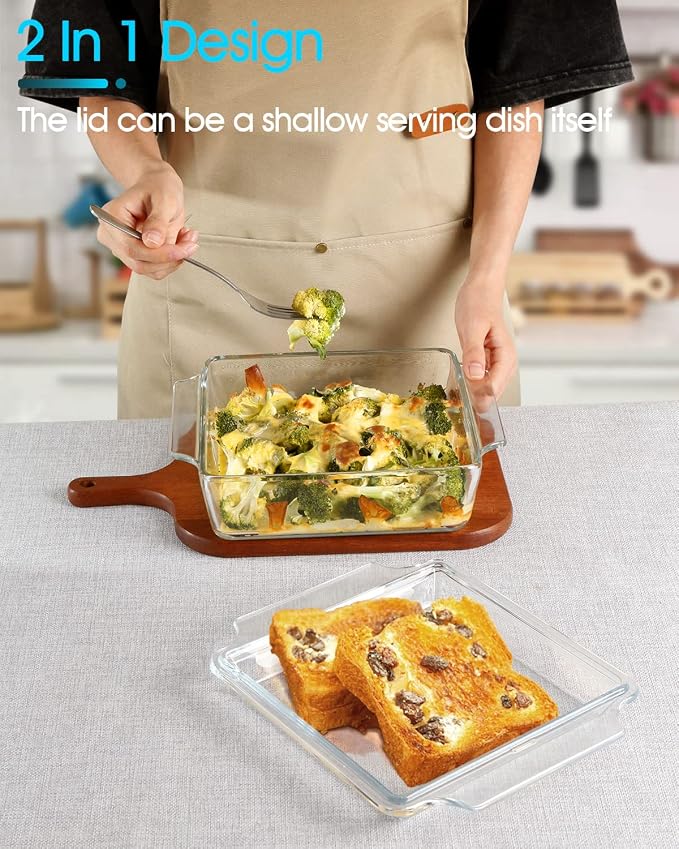 NUTRIUPS 8x8 Square Baking Dish with Glass Cover and Lid