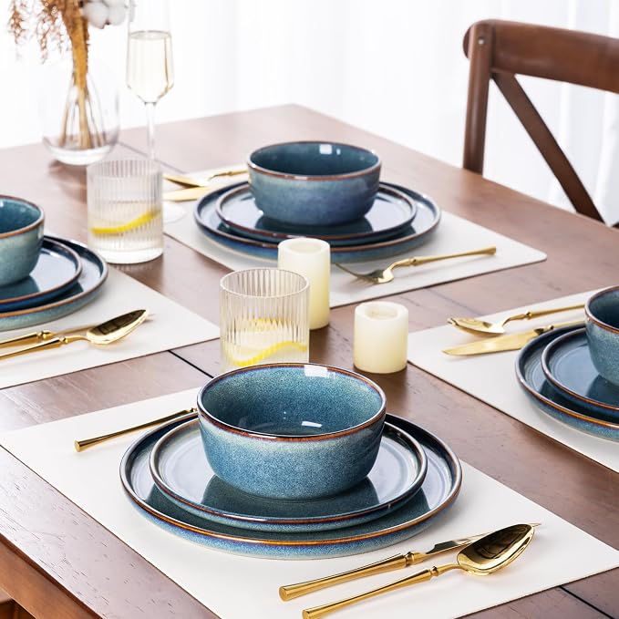 AmorArc Ceramic Dinnerware Sets for 4,Round Reactive Glaze Stoneware Plates and Bowls Set,Highly Scratch Resistant Dishware | Dishwasher & Microwave Safe Dishes Set,Service for 6 (18pc)