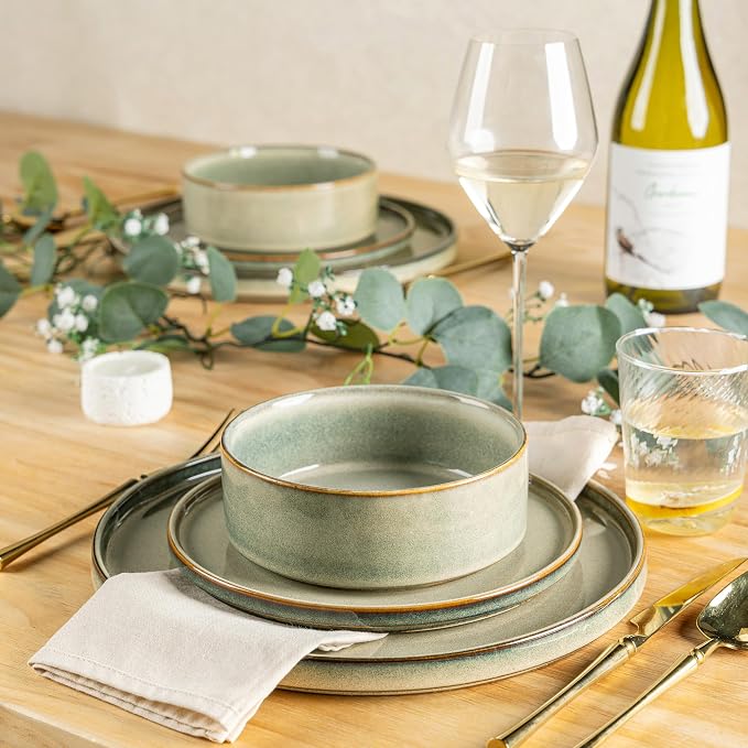 AmorArc Ceramic Dinnerware Sets, Handmade Reactive Glaze Stoneware Plates and Bowls Sets,Highly Chip and Crack Resistant | Dishwasher & Microwave Safe Dishes Set, Service for 8 (24pc)