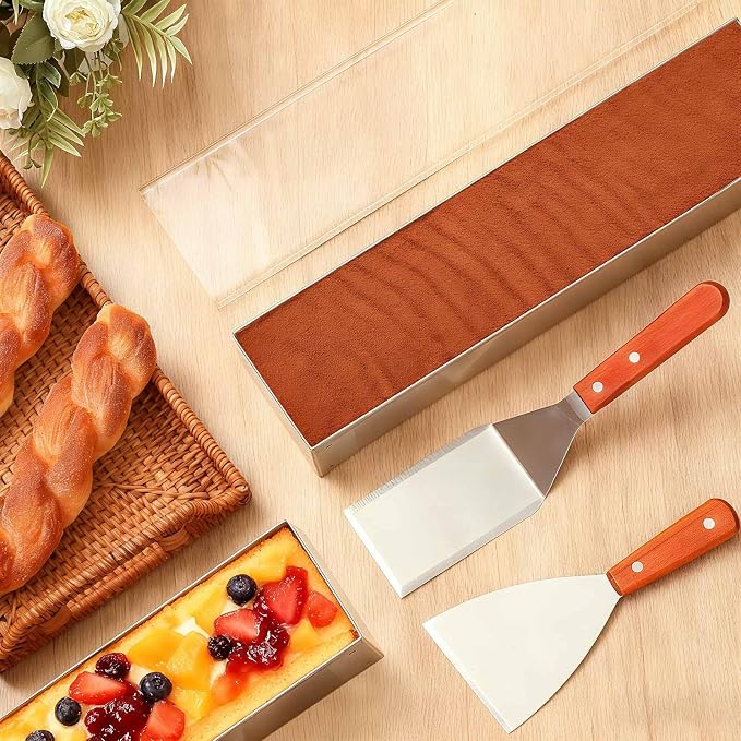 Blushtier 12 Nonstick Rectangle Tiramisu Cake Pan with Acrylic Lid and 2 Metal Spatula Removable Frame 304 Stainless Steel Cake Baking Molds for Tiramisu Cheesecake Mousse (15.75 x 3.94 x 2.56 Inch)