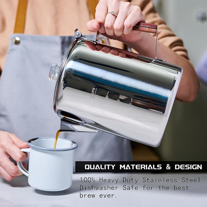 ZOWIE KING Camping-Fire Coffee Percolator Stovetop Pot- Stainless Steel Stove top Coffee Pot, Unleash Flavor in the Great Outdoors (12 Cups)
