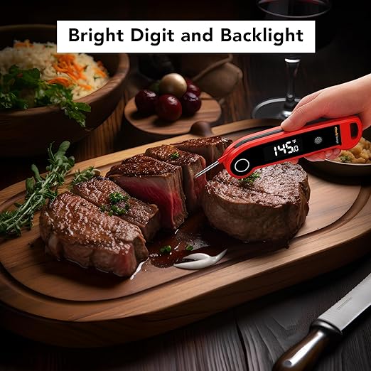 ChefsTemp Digital Instant Read Meat Thermometer, NSF Certified IP67 Waterproof Digital Food Thermometerwith Ambidextrous Backlit for Grilling, Food, BBQ, Kitchen Cooking, Oil Deep Frying & Candy (Red)