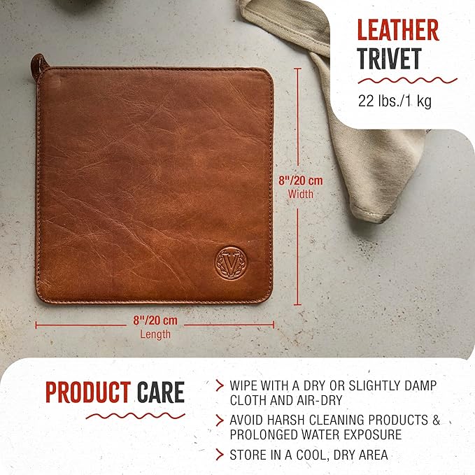 Victoria Leather Trivet for Hot Pots and Pans, Heat-Resistant Kitchen Trivet and Countertop Protector, Handmade in Colombia