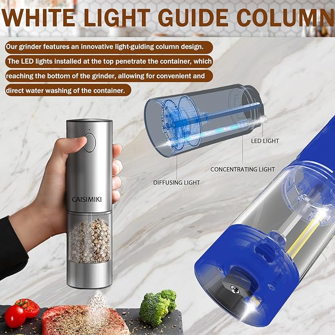 Electric Salt and Pepper Grinder Set Upgraded Stainless Steel Spice Grinder USB Rechargeable Automatic Pepper Mill Dual Charging Station Grinder Shakers, Silver