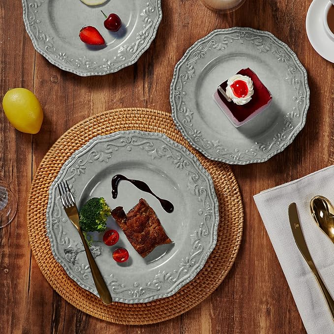 TP 18-Piece Dinnerware Set, Melamine Dishes Set with Bowls and Plates, Service for 6, Non-breakable Lightweight Dining Tableware, Grey