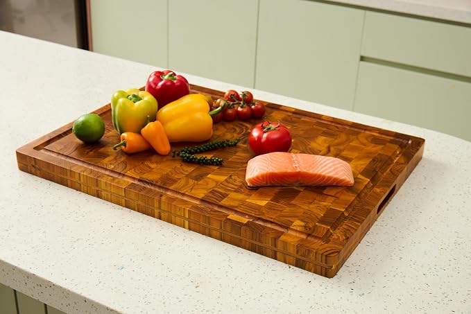 Bearchop Acacia Wood Cutting Board for Kitchen, Wooden Butcher Block with 4-Side Reinforced Bar for Anti Crack/Warp, [17"x13"x1"] Medium End Grain Cutting Boards with Gift Box, Juice Groove, Handle