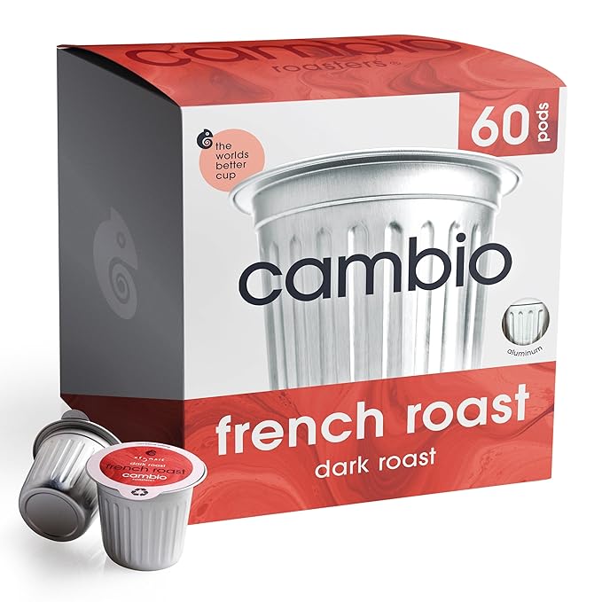 Cambio Roasters French Dark Roast Organic Coffee Pods - The Only Organic Recyclable Aluminum Coffee Pods, Small Batch Roasted, Keurig® Compatible, Toasty Flavor, Lower Acid, Lasting Freshness, 60 Count