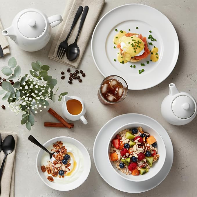 Porcelain Dinnerware Set 12-Piece Service for 4 Lightweight, Chip Resistant, Ceramic Plates Bowls Set Oven, Microwave, Dishwasher Safe, Scratch-Resistant (Porcelain Set, Piece, 12)