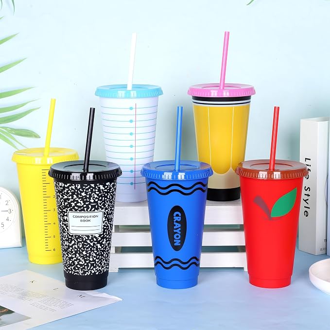 Kochorie 24 Pcs Teacher Appreciation Gifts Cups 24 Oz Reusable Tumblers | with Lids & Straws Back to School Thanks to Teacher Plastic Cups for Valentines Teachers Gifts Christmas Party Supplies