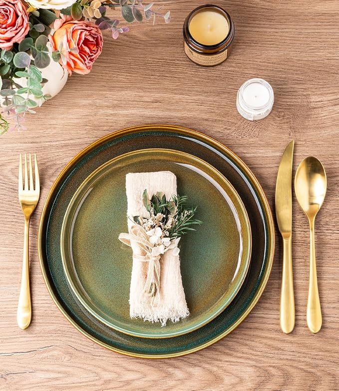 GBHOME Dinnerware Sets for 8, 24 Pieces Stoneware Plates and Bowls Sets, Scratch Resistant Dishes, Dishwasher & Microwave Safe, Reactive Glaze