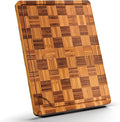 XL Bamboo Cutting Board for Kitchen Extra Large End Grain Wood Checkered Chopping Board with Deeper Juice Grooves Carbonized Wooden Butcher Block for Kneading Dough, Meat, Cheese & Charcuterie
