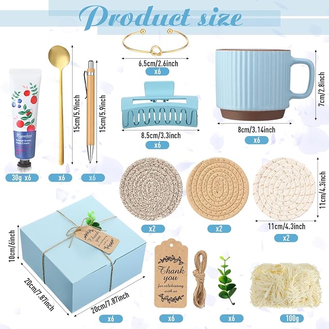 Reallnaive 61 Pcs Baby Shower Prizes for Game Winners Include Ceramic Mug Coaster Hand Cream Pen Spoon Bracelet Hair Clip Card Gift Box with Raffia for Guests Gender Reveal Bridal Shower Party(Blue)