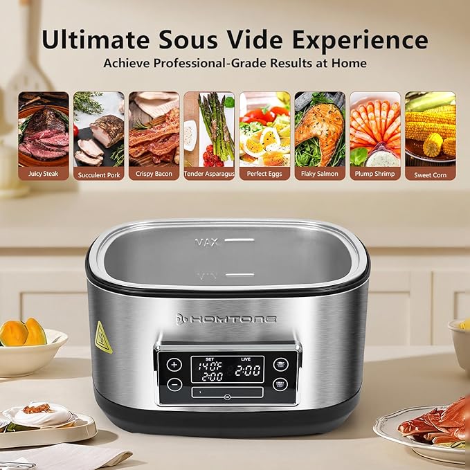 Homtone Sous Vide Cooker, 8 Quart All-in-One Design with Precise Temperature Control, 3D Water Circulation, Easy Setup 1000W for Steak Chicken Meal Prep