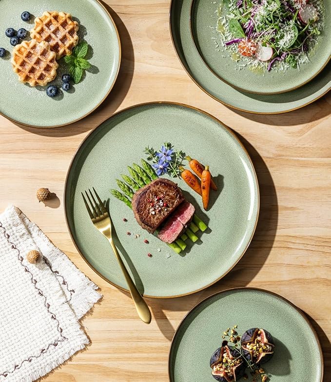 LERATIO Ceramic Dinnerware Sets for 4,12 Pieces Poreclain Plates and Bowls Sets,Scratch Resistant Dishes,Dishwasher & Microwave Safe Dishes Set,Service for 4-Light Geen