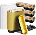 Qunclay 200 Pcs Aluminum Foil Mini Loaf Pans with Lids 6.8 oz Disposable Mini Cake Pan with Lid Rectangle Baking Cups for Party Muffin Cheesecake Ramekins(Black Gold)