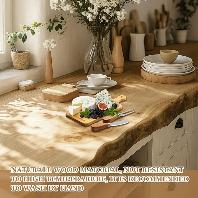 Ziliny 1 Set Bridal Baby Shower Cheese Prizes Wooden Square Board Gift Set Knives Forks Thank You Tags with Box for Guests for Valentines Bridal Baby Shower Housewarming (Teak Wood)