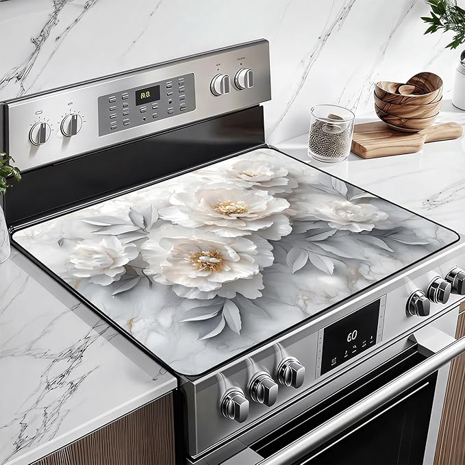 Heat-Resistant Glass Stove Top Cover with Anti-Slip Rubber Coating – 28.5x20.5 Inch Electric Stove Protector, Scratch-Resistant, Expands Counter Space, Stylish Kitchen Decor
