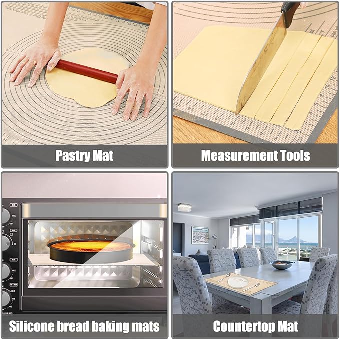 Silicone Pastry Mat 34x26 Inch Nonstick Baking Mat -Perfect for Dough, Pastry, Bread, Dough Rolling, Kneading Board, Pie Crust, Fondant, Pasta/Pizza, Kitchen Counter Mat