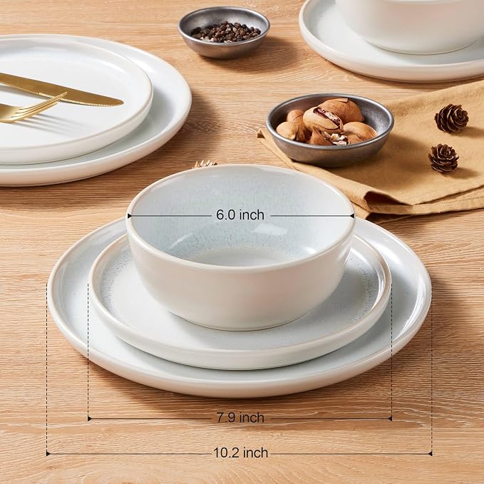 LIANYU Stoneware Dinnerware Sets for 8, 24 Piece Ceramic Plates and Bowls Set for 8, Kitchen Dishes Set, Modern Dinning Ware Dishware Set, Dishwasher and Microwave Safe Dinner Salad Plates, Dusk White