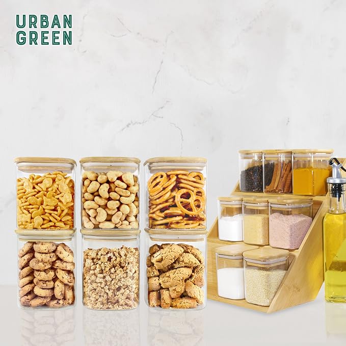 Urban Green Glass Jars with Airtight Lids, Airtight Glass Canisters with Locking Lids, (Bamboo-28oz)