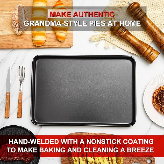 2 Pcs 17 Inch Grandma Style Pizza Pan Hard Rectangular Black Non Stick Sicilian Style Carbon Steel Pizza Pan Dish Pre Seasoned Bakeware Kitchenware